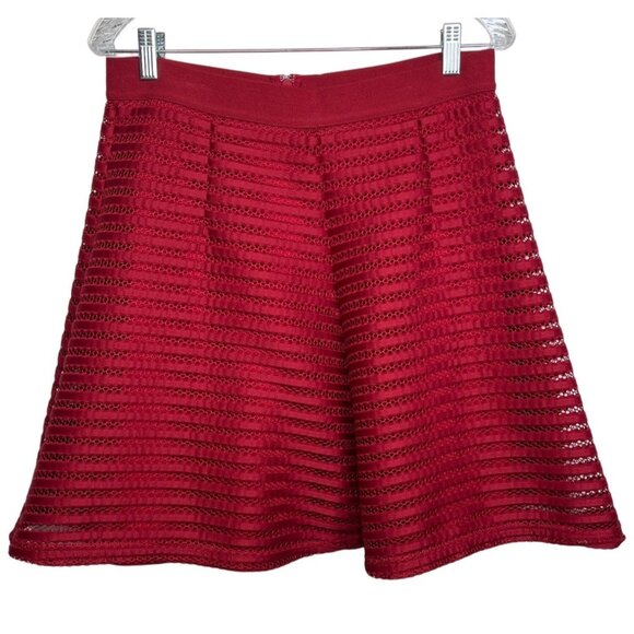H&M Red Mesh Lace Flare Skater Mini Skirt Women’s Medium Holiday Party - Picture 1 of 8
